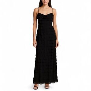 Vintage Y2K Tadashi Silk Chiffon Ruffle Gown Black 14